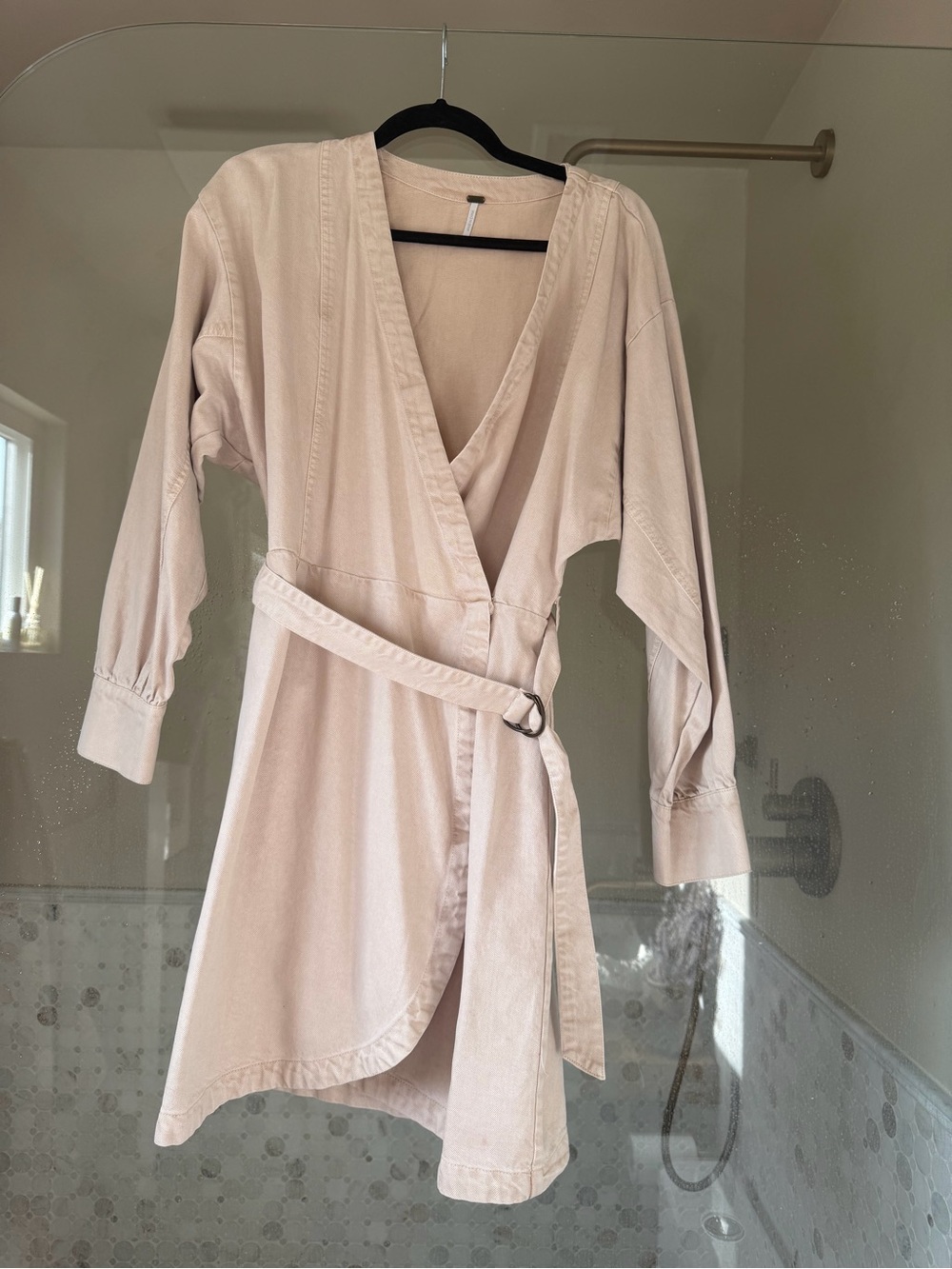 Women's Cream Wrap denim Dress with Belt